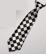 Børne slips i satin, sort/hvid med tern 